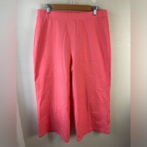 isaac mizrahi large coral pink pull on wide leg cropped pants high rise NWT